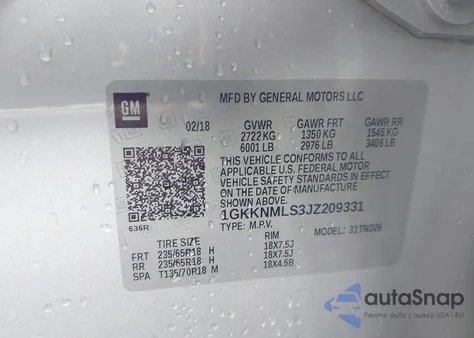 2018 GMC Acadia Slt-1 из США, поврежденный, VIN 1GKKNMLS3JZ209331